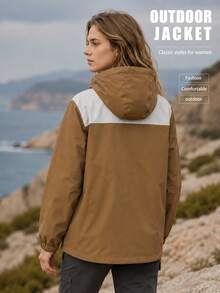 Minimalist Colorblock Zip-Up Hoodie Jacket For Women's Daily Wear - Green - View 2