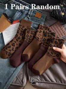 3 Pairs Women's Fashion Leopard Print Mid-Calf Socks, Breathable And Comfortable, Random Color, Suitable For Daily Wear And Outings, All-Season Style - Multicolor - View 14