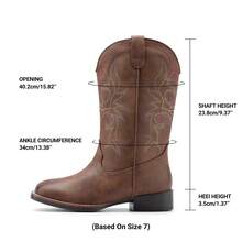 Women's Cowboy Boots Embroidered Square Toe Chunky Low Heel Mid Calf Cowgirl Western Fashionable For Theme Party Country Concert Boots - 棕色 - 查看 2