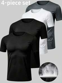 4 st/pack herr T-shirts med kort ärm, avslappnade hemma-undershirts med rund hals, lämpliga för dagligt bruk, promenader och sömn - Multifärgad - Visa 2