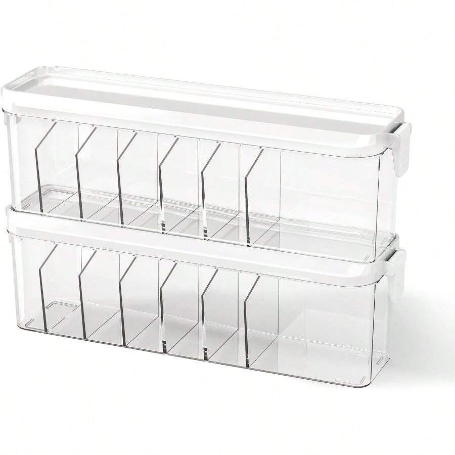 2 Pack Organizer Box With Lid, Charge Cord Storage Organizer Stackable Storage Box, Fixed Dividers, No Ties, Dustproof Wire Management Home Office Electronics - View 1