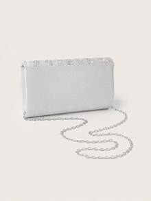 REMANLAND Glamorous Sparkling Rhinestone Decorated Chain Bag, Magnetic Closure, Elegant Fashionable Evening Bag, Suitable For Women's Birthday Party, Charming Evening Shoulder Bag - Silver - View 7