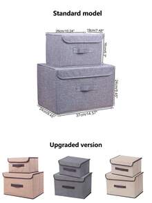 1pc Washable Linen Foldable CD Storage Box, Foldable Storage Bin, Toy Organizer Basket With Lid, Laundry Basket - Camel - View 5