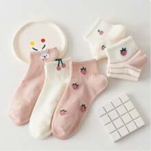 1/5/10 Pairs Cute Strawberry & Rabbit Socks, Simple Breathable Low-Cut Short Socks For Women, Fashion Casual Outdoor - Multicolor - View 3