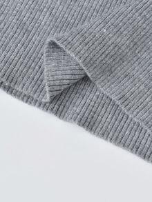 Korean Chic Spring Elegant Square Neck Tie-Up Slim Fit Long Sleeve Knit Sweater - Dark Grey - View 5