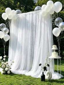 1pc 118 Inch White Pearl Transparent Tulle Fabric, Suitable For Wedding Decor, Party Backdrop, Semi-Sheer Curtains, Bridal, DIY Wedding Dress, Party, Photo Backdrop, Tablecloth, Table Runner, Banner, Gift Wrapping, DIY Crafts, Baby Shower, Home Decor, Event Backdrop, Birthday Party Supplies, Birthday Decor, Table Centerpiece Decor, White Party Supplies - White Pearl - View 1