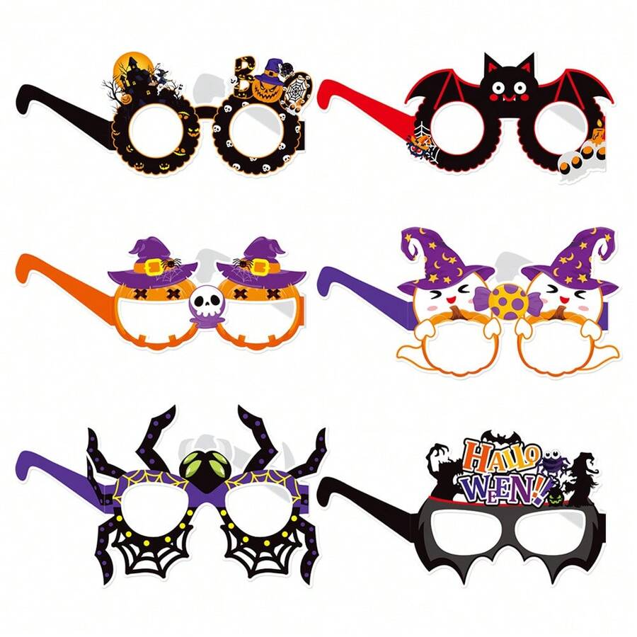 Neue grenzüberschreitende Halloween-Dekoration Papierbrillen, Halloween-Party Spaß Foto-Requisiten, Kürbis- und Spinnenbrillen - 6er-Packung, J-0225 - Übersicht 1