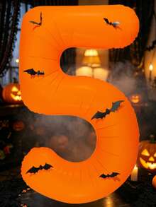 40 Inch Orange Halloween Number Foil Balloons 0-9, With Bat Stickers, Giant Helium Number Balloons, Suitable For Spooky Birthday Party Halloween Photo Booth Decoration - Fluorescent - View 7