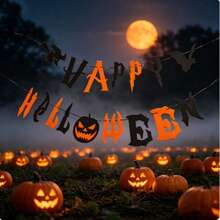 Happy Halloween 羊毛氈橫幅 女巫蝙蝠南瓜花環 萬聖節派對懸掛裝飾 - 彩色 - 查看 8