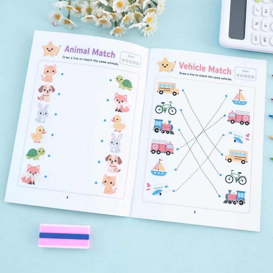 Children's Visual Matching Line Drawing Educational Activity Book Find The Difference Observation Logic Training Picture Book Student Animal Transportation Cartoon Line Drawing Game Workbook Back To School Learning Supplies Holiday Learning Gift