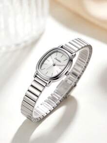 1 PC Retro Oval Women's Jewelry Quartz Watch, Alloy Case, Gold And Silver Alloy Strap, Light Luxury And Simple Commuting Women's Watch - Silver - View 4