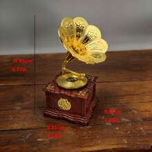 1pc Creative Desktop Ornament, Gramophone Shaped Wind-Up Music Box, Decorative Holiday Gift, Plastic Material Retro Style Figurine - 8008 - View 5