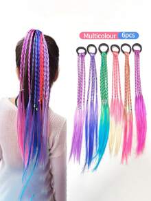 6PCS Girls Braided Dreadlock Ponytail Gradient Color Hair Braids Colorful Hair Accessories - Multicolor - View 7
