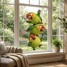 Cute Green Parrot Bird Window Sticker, PVC Glue-Free Static Glass Decal, Adorable Parrot Decorative Sticker For Glass Doors And Windows, Beautiful Sticker - Parrot - View 5