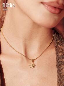 Hihho 1 pièce Collier bohème vintage Soleil & Lune avec étoile en zircone étincelante, accessoire polyvalent pour les femmes - Soleil - Voir 2