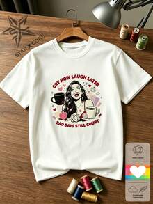 New Summer Stylish Graphic Cotton T-Shirt, Versatile Casual Fashionable Tee - 白色 - 查看 2