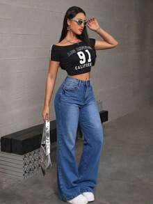 Women Jeans - 雪花中藍 - View 5