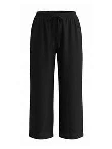 Plus Size Non-Stretch Black Long Tapered Pants With Drawstring, Suitable For Spring And Autumn Wear - Black - View 5