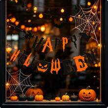 Happy Halloween 羊毛氈橫幅 女巫蝙蝠南瓜花環 萬聖節派對懸掛裝飾 - 彩色 - 查看 9