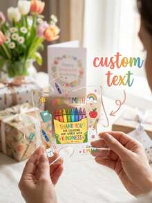1pc Customized Teacher Name Puzzle Shaped Acrylic Plaque, Personalized Teacher Appreciation Keepsake, Cute Crayon And School Supplies Design, Transparent Acrylic Decor, Teacher's Day, End Of School Year And Back To School Season Teacher Educator Gift - Multicolor - View 1