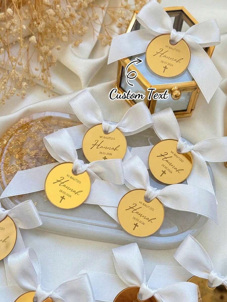 10/30/50pcs Personalized Wedding Name Tags Custom Acrylic Thank You Favor Label Date Charm For Valentines Day Anniversary Baby Shower Decor Tag - Multicolor - View 1