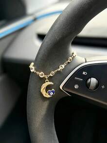 1件裝水鑽太陽月亮惡魔之眼水晶鍊條汽車方向盤裝飾，車內懸掛飾品 - B - 查看 2