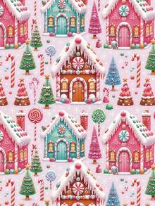2/1 Roll Of Christmas Gift Wrapping Paper Featuring A Gingerbread House Theme; Made Of Coated Paper; Dimensions: 43 Cm X 300 Cm; Suitable For Christmas Gift Wrapping, Party Decorations, And Holiday Gifting. - A - View 5
