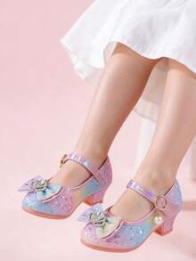 New Girls' High Heel Pumps Princess Crystal Shoes All-Season Fashion Bow Kids Party Dress Matching Soft Sole Rainbow Shoes Crown Rhinestone - Pink - View 9