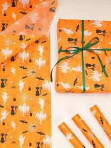 10/20/25/50 Sheets Orange Ghost Cat Pattern Tissue Paper, Suitable For DIY Crafts, Party Gifts, Halloween, Bouquet Wrapping, Clothing Packaging And Birthday Gift Decoration - Orange Ghost Cat - View 4