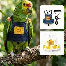 1 Set Pakaian Burung Beo, Tali Pengikat, Perlengkapan Burung Parkit, Tali untuk Berjalan dan Terbang, Harness untuk Cockatiel, Motif Peony Macan, Tali Terbang, Pakaian Terbang, Kain Burung Motif Bebek Denim, Perlengkapan Burung/Burung/Aksesoris Burung/Bebek - 2pcs - View 2