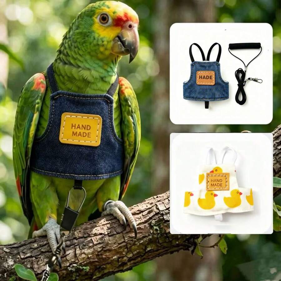 1 Set Pakaian Burung Beo, Tali Pengikat, Perlengkapan Burung Parkit, Tali untuk Berjalan dan Terbang, Harness untuk Cockatiel, Motif Peony Macan, Tali Terbang, Pakaian Terbang, Kain Burung Motif Bebek Denim, Perlengkapan Burung/Burung/Aksesoris Burung/Bebek