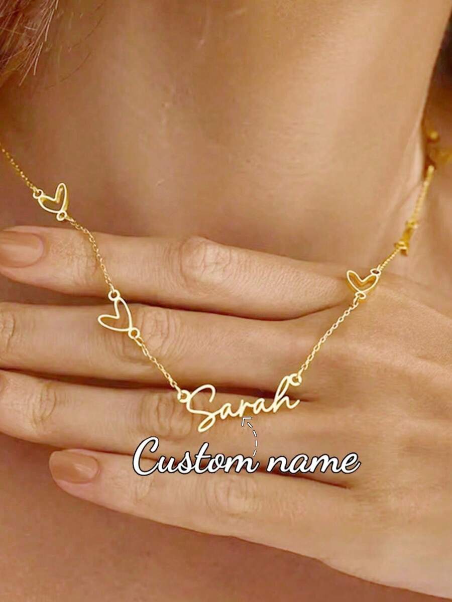 Collar con nombre personalizado de acero inoxidable, collar personalizado con cadena de caja dorada, regalo de joyería para novia, familia