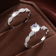 1 buah Set Cincin Berlian Perak Berpilin Romantis untuk Pasangan, Cincin Jari Dekoratif Niche - JZ22202 - View 8