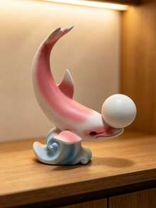 1Pc Cute Dolphin Playing Ball Resin Figurine With Gradient Colors – Tabletop Shelf Decor, Ocean-Themed Bedroom Soft Furnishing, Decorative Ornament. - New Arrival - Lying Dolphin - View 2