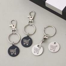 3Pcs Stainless Steel Shopping Trolley Token Keychains, Engraved Cart Pattern Release Coins With Lobster Clasp Key Ring, Reusable Portable Grocery Shopping Accessory - A - View 1