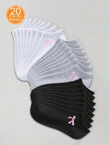 3/9/15/20/30雙女款隨機粉色蝴蝶結低筒隱形襪，日常穿著百搭可愛時尚簡約，舒適柔軟透氣船襪 - 彩色 - 查看 17