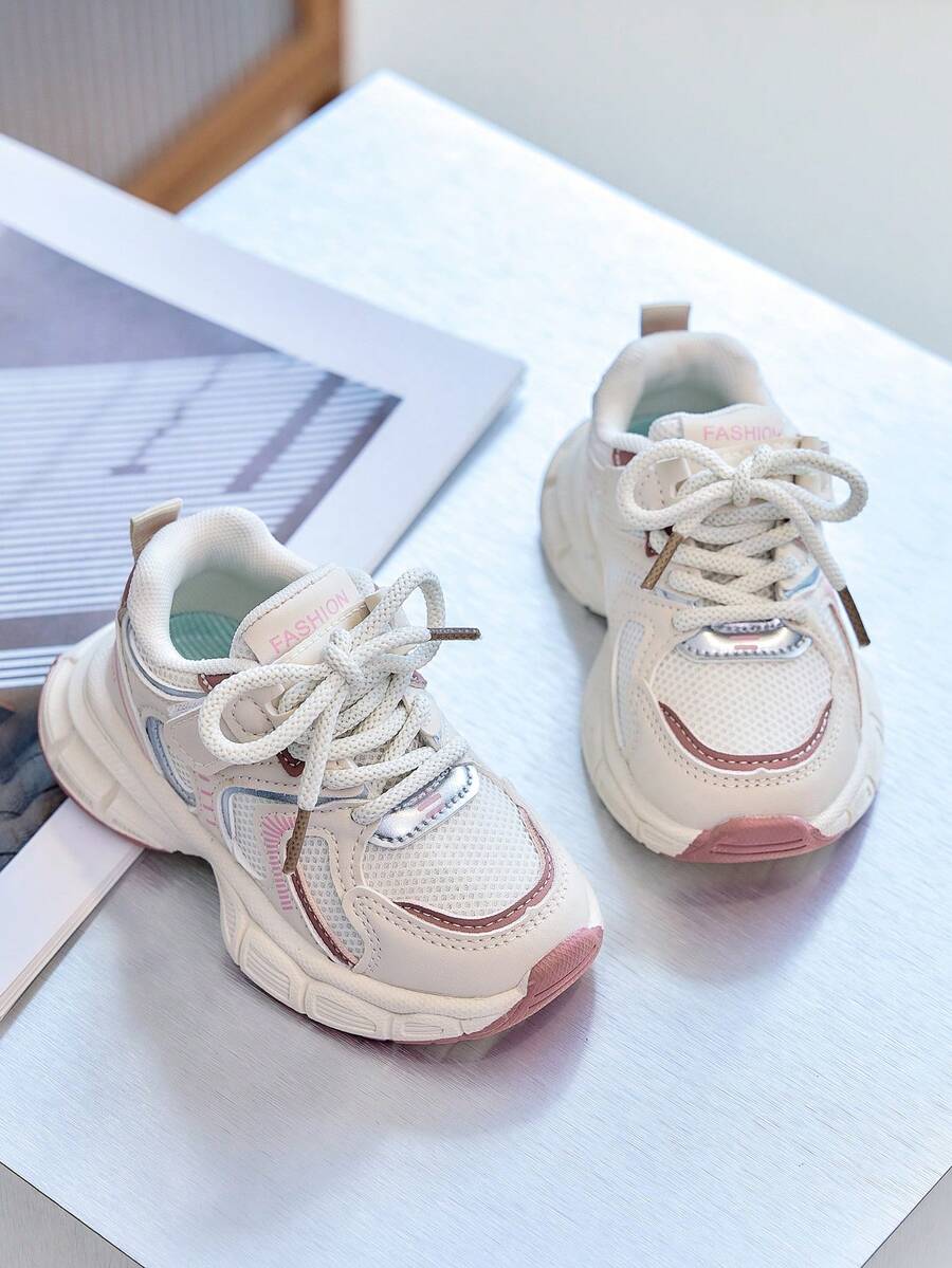 Spring/Autumn Children's Sports Shoes (Run Small), Children's Mesh Shoes, Girls' School Shoes, Mesh Patchwork, Color Block Design, Thick Sole Chunky Sneakers, Comfortable & Versatile (Insole Pattern & Color, Upper Mesh Shape Random) - Recommend Ordering One Size Up - Pink - View 1