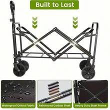 Heavy Duty Collapsible Outdoor Utility Wagon,Folding Grocery Shopping Cart With Wheels,All-Terrain Portable Beach Wagon ForCamping, Sports & Garden, Black - Multicolor - View 7