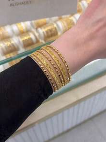 5Pcs 21K Gold Stackable Bangle Set Non-Fading Geometric Arabian Jewelry, Luxury Gold Substitute, Perfect For Daily Wear, Party & Gift - 01 - View 6