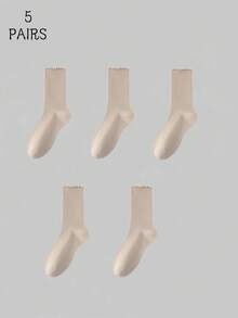 1/5/10 Pasang Kaos Kaki Wanita Musim Gugur dengan Manset Berkerut, Kaos Kaki Setengah Betis Bergaris Netral untuk Pakaian Sehari-hari Kembali ke Sekolah - MultiWarna - View 11