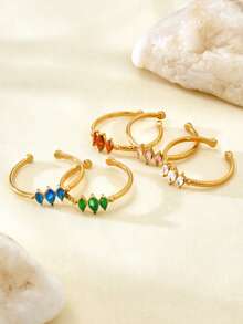 1pc Elegant Charming Korean Style Personalized Cute Luxury Minimalist Fashion Cold Aesthetic High-End Stainless Steel Zirconia 18k Gold Plated Geometric Pattern Diamond Open Ring Suitable For Holiday Travel Work Daily Wear Party Gathering Women's Jewelry - Gold - View 9