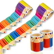 1pc Vibrant Rainbow Crayon Classroom Border Decoration, Back To School Wall Trim, Easy To Stick, Suitable For Blackboard, Window And Door, Perfect Decorative Accessory For Kindergarten, School, Home And Office Layout, Autumn Decoration, Classroom Essential - Multicolor - View 9