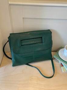 Dedoo Tas Selempang Kulit Sintetis Motif Buaya Vintage dengan Penutup, Tali Bahu yang Dapat Diatur, Kapasitas Besar, Cocok untuk Kantor, Sehari-hari, Pesta, Tas Sekolah, Kampus Universitas - Hijau - View 9