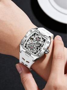 Men's Fashion Mechanical Watch Hollow Automatic Sports Watch Luminous Waterproof Silicone Strap Men's Gift Suitable For Christmas,Back-To-School - one-size - View 3