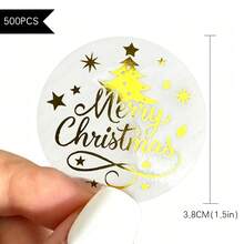 rainbow girl MERRY CHRISTMAS 3.8cm Round Transparent Christmas Tree Gold Foil Label Stickers, 1.5 Inch/500pcs Gold Christmas Stickers, New Year Party Gift Bag/Gift Box/Envelope/Party Paper Bag Decoration Gift Packaging Labels - View 7