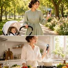 Portable Handheld Ice Cooling Fan, Rechargeable Personal Fan, 100-Speed Stepless Adjustment, 4000mAh (2000mAh*2) Rechargeable Lithium Battery, LED Light And Digital Display, Foldable Handheld Fan, Suitable For Travel And Outdoor - White - View 7