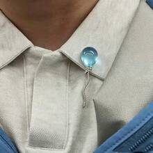 1pc Fashionable Elegant Balloon Shaped Sky Blue Rhinestone Glass Brooch, Daily Party Jewelry Accessory Gift - Silver - View 3