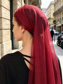 1 buah Jilbab Panjang Katun Arab Warna Polos Pelindung Matahari Cocok untuk Masjid - Merah - View 4