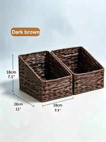 2 Pieces Detachable Trapezoid Woven Storage Basket Set With Cutout Handles, Waterproof Paper Rattan Large-Capacity Organizer Bins For Snacks, Toiletries, Pantry, Kitchen, Bathroom, Closet And Shelf - Multicolor - View 12