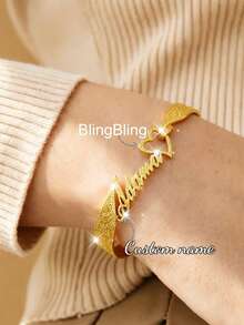 Customized Stainless Steel Bracelet For Women, Personalized Nameplate Letter, Heart, Hollow Butterfly Design, Jewelry Gift For Wedding & Valentine's Day - Gold Frosted - View 1